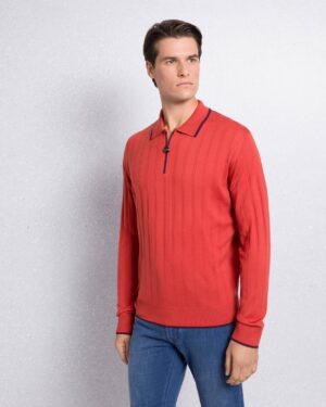 Polo con zip in maglia di lana