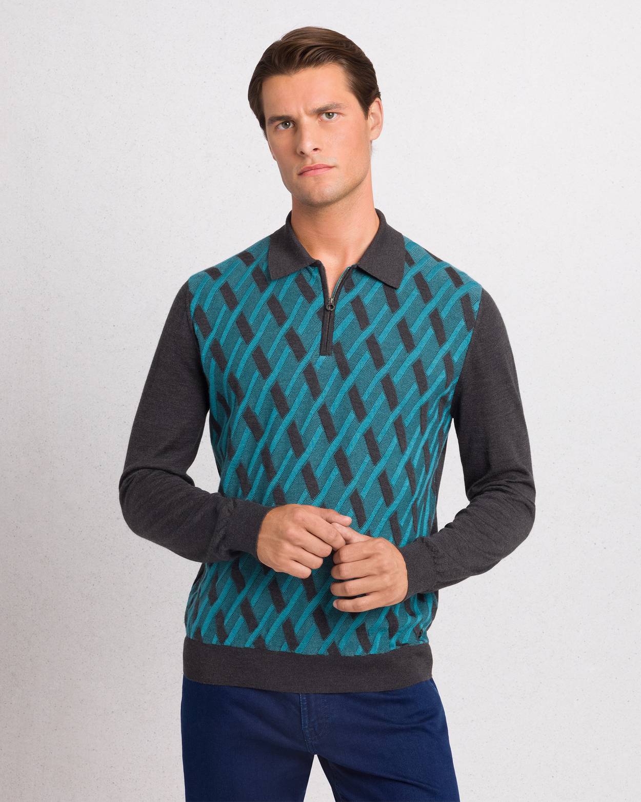 Polo con zip in maglia misto